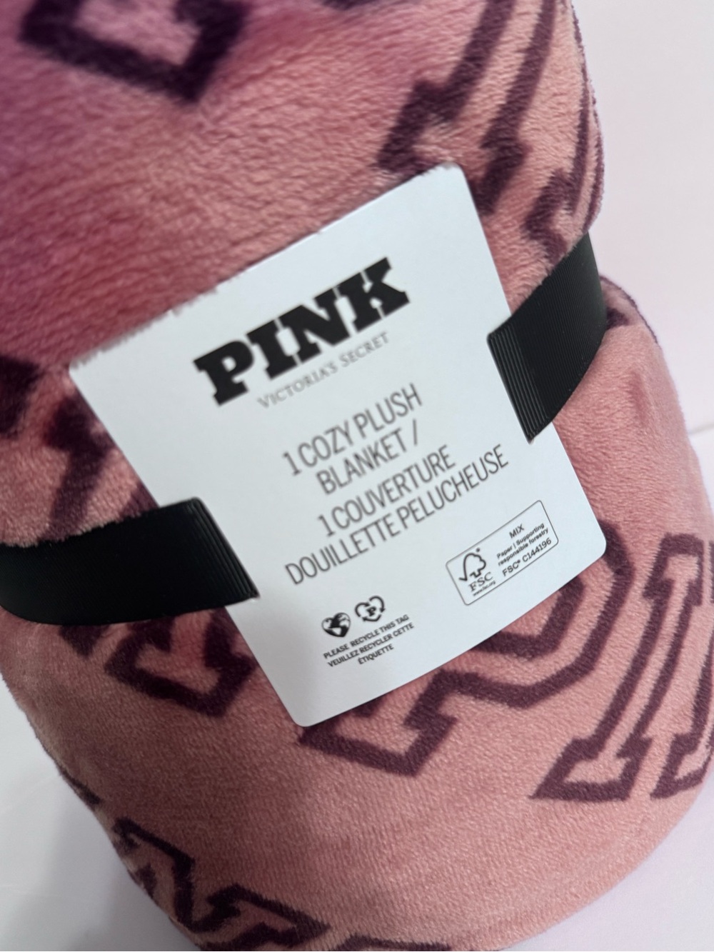 PINK Victoria's Secret Plush Cozy Blanket - Dusty Rose with Maroon Logos NEW - Picture 2 of 5